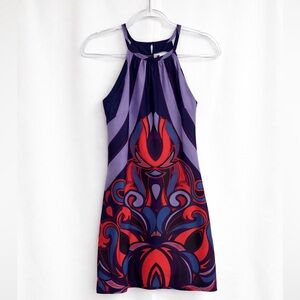 Banana Republic Vibrant Purple and Red Patterned Mini Dress. Size 2